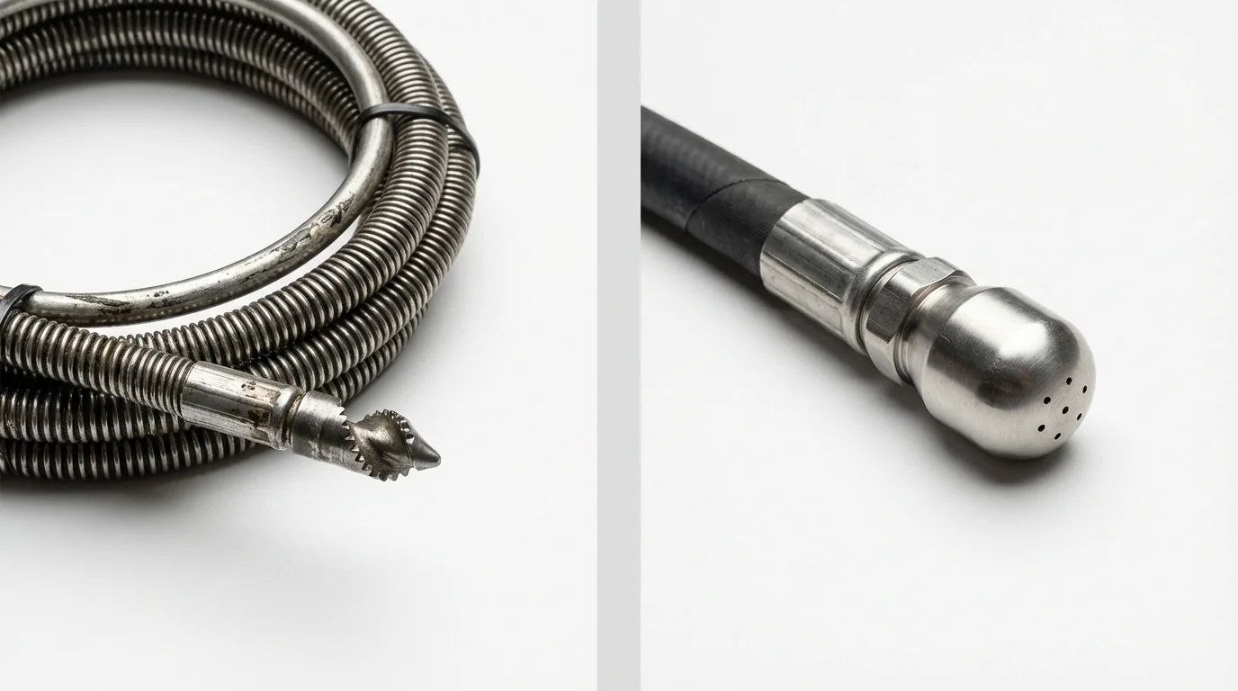 Drain snake cable and hydro jetting nozzle used for drain cleaning in Rushford, MN
